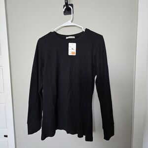 Black waffle knit longsleeve shirt